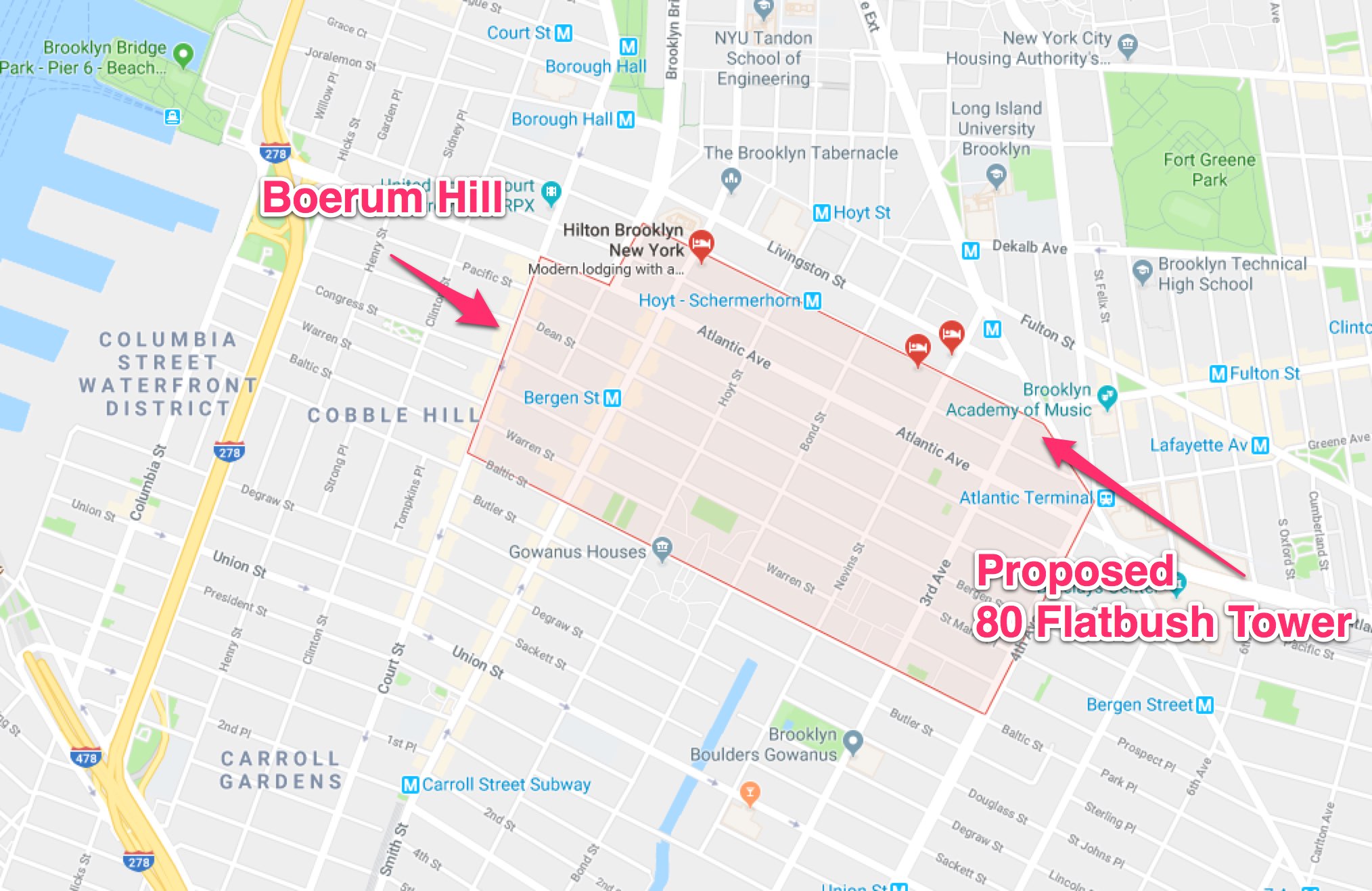 Proposed 80 Flatbush Tower on map