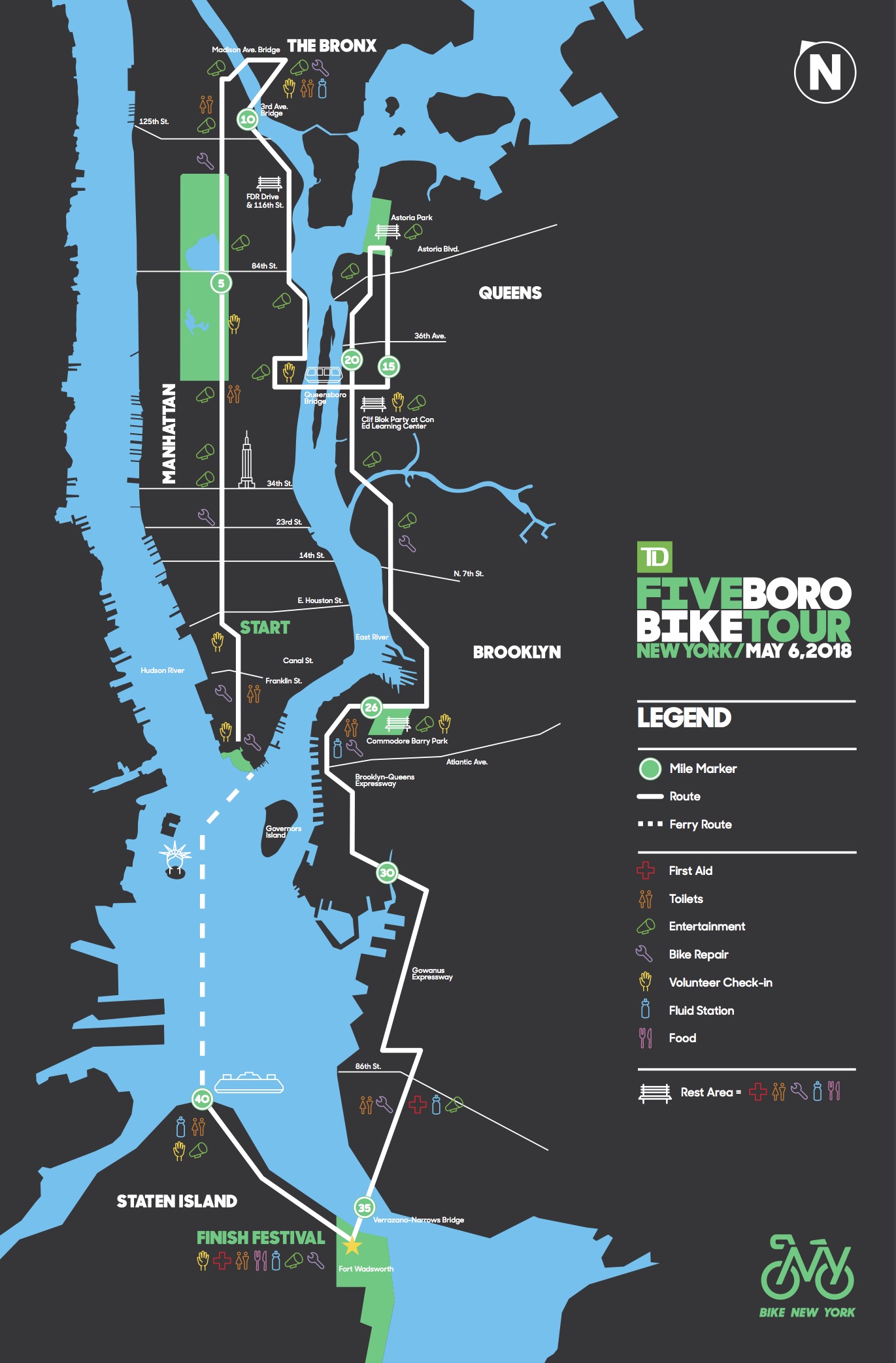 Official 5Boro Bike Tour route map